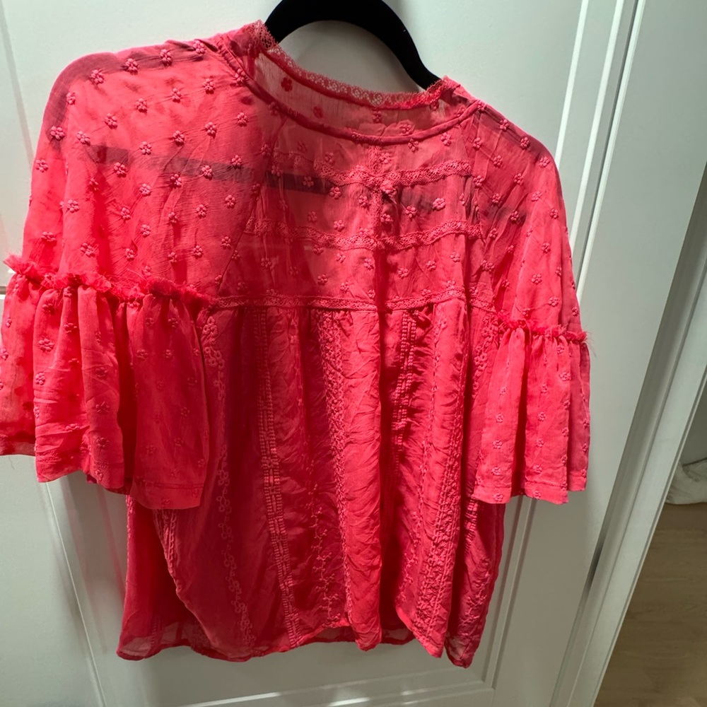 Aqua Vibrant Pink Embroidered Blouse